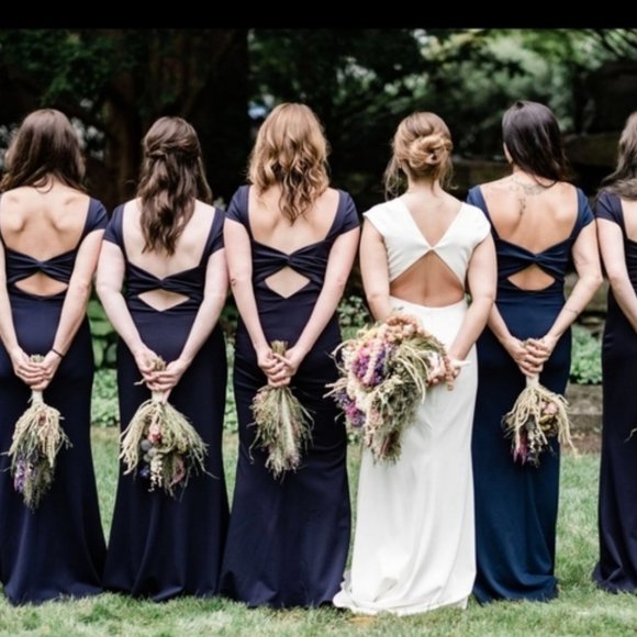 New Katie May BHLDN Madison 14, 16, 20 Blue Bow Back Long Bridesmaid Maxi Gown - Picture 7 of 11